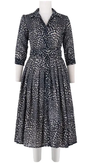 Audrey Dress #4 Shirt Collar 3/4 Sleeve Midi Length Wool Musola (Heart Wave)
