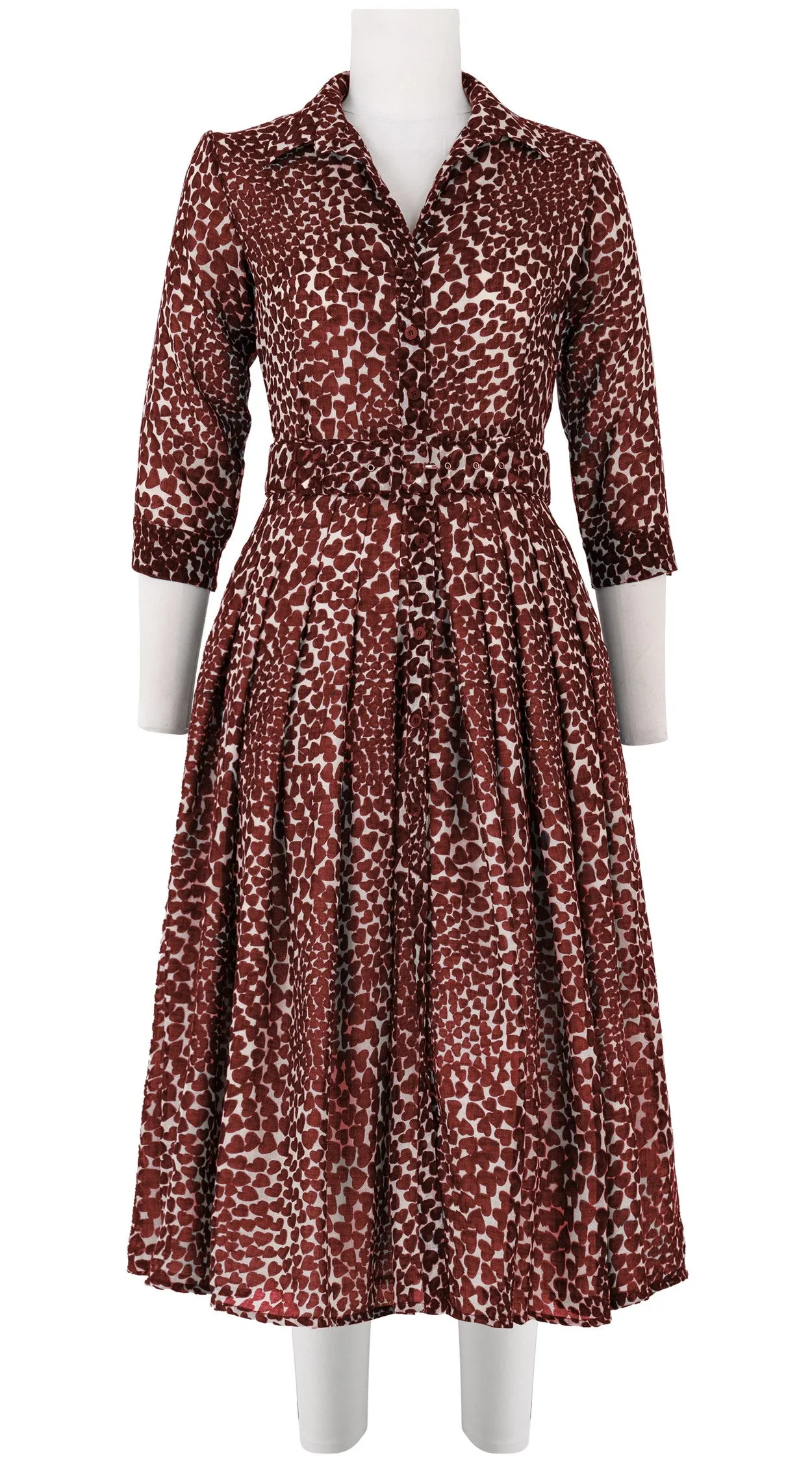 Audrey Dress #4 Shirt Collar 3/4 Sleeve Midi Length Wool Musola (Heart Wave)