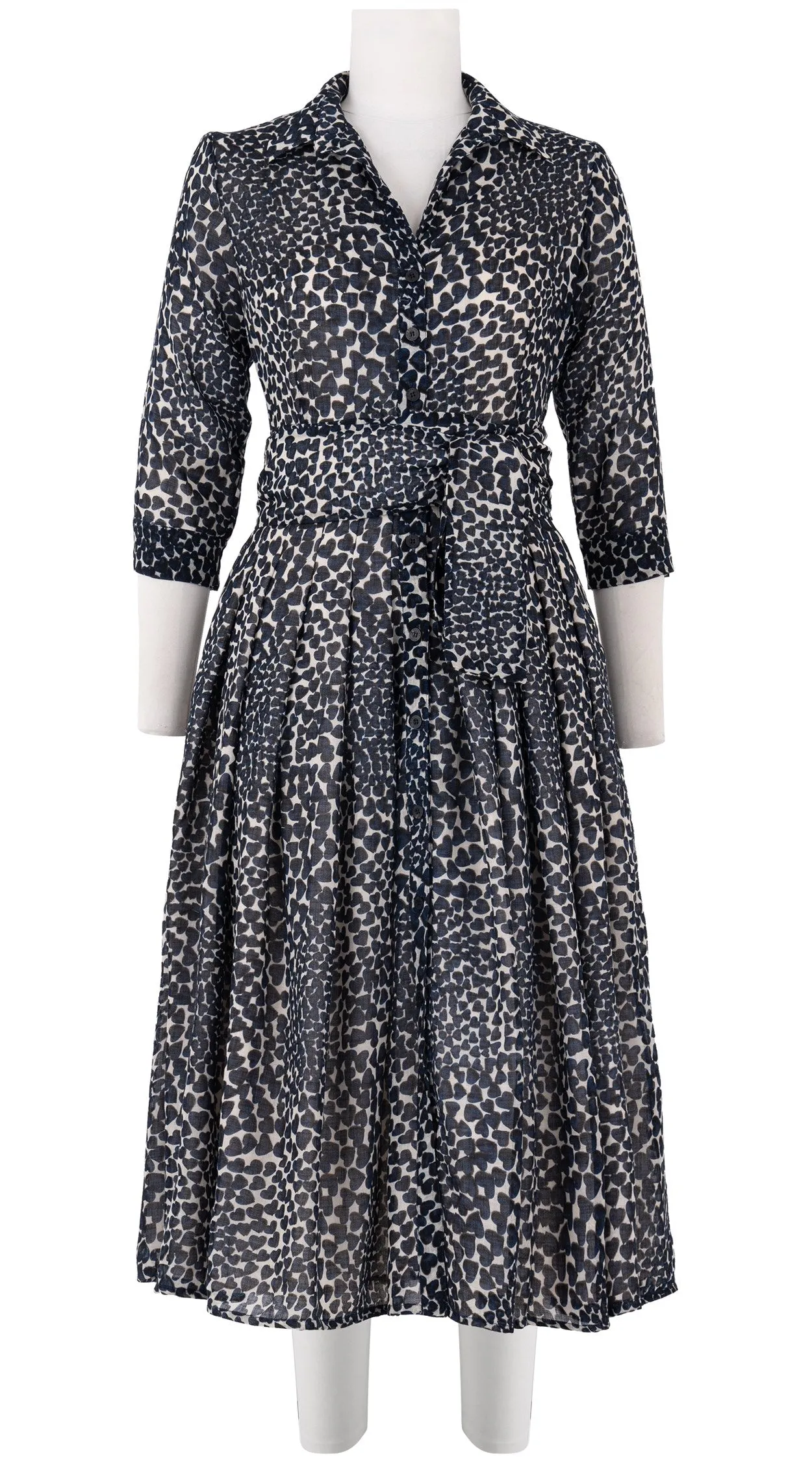 Audrey Dress #4 Shirt Collar 3/4 Sleeve Midi Length Wool Musola (Heart Wave)