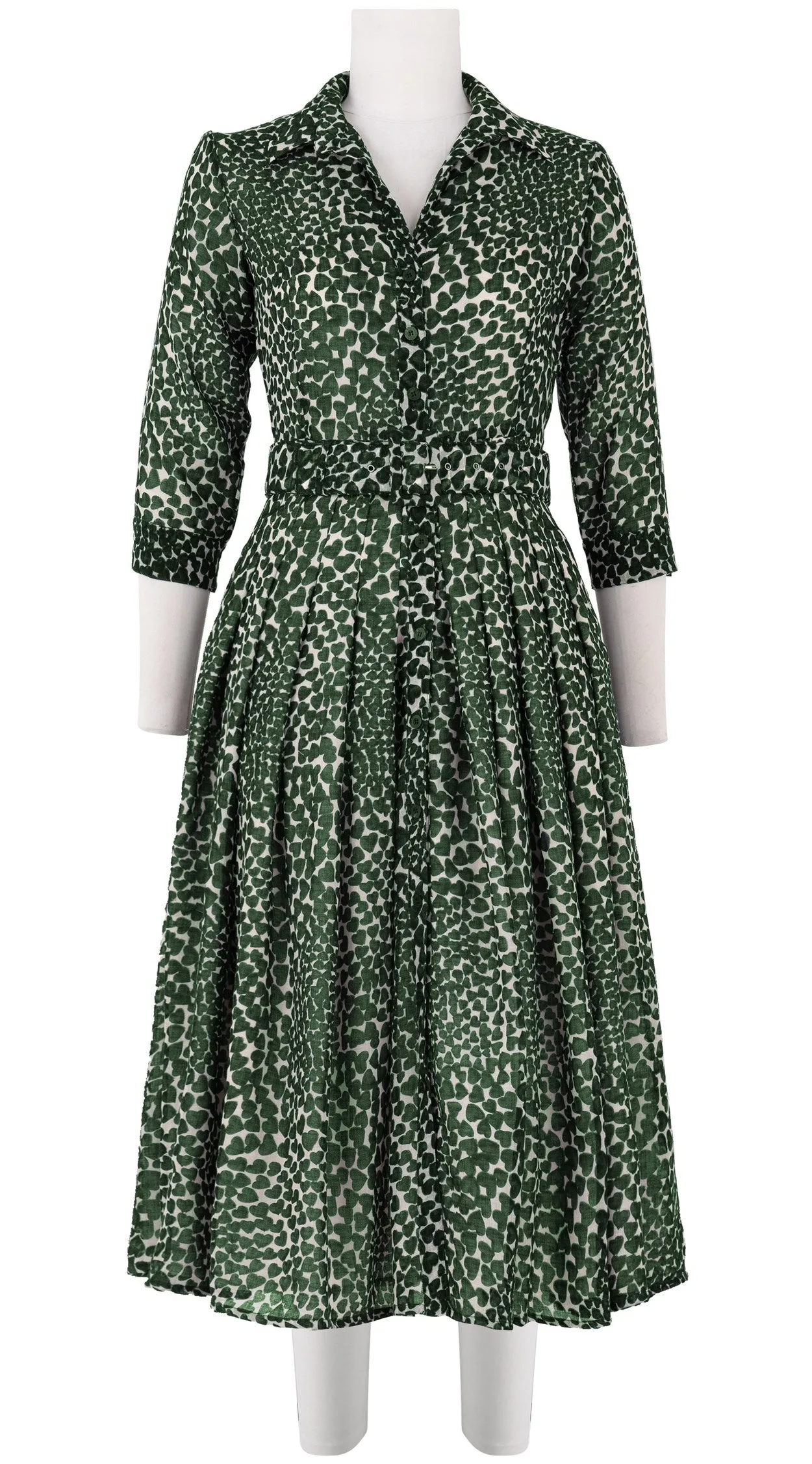 Audrey Dress #4 Shirt Collar 3/4 Sleeve Midi Length Wool Musola (Heart Wave)