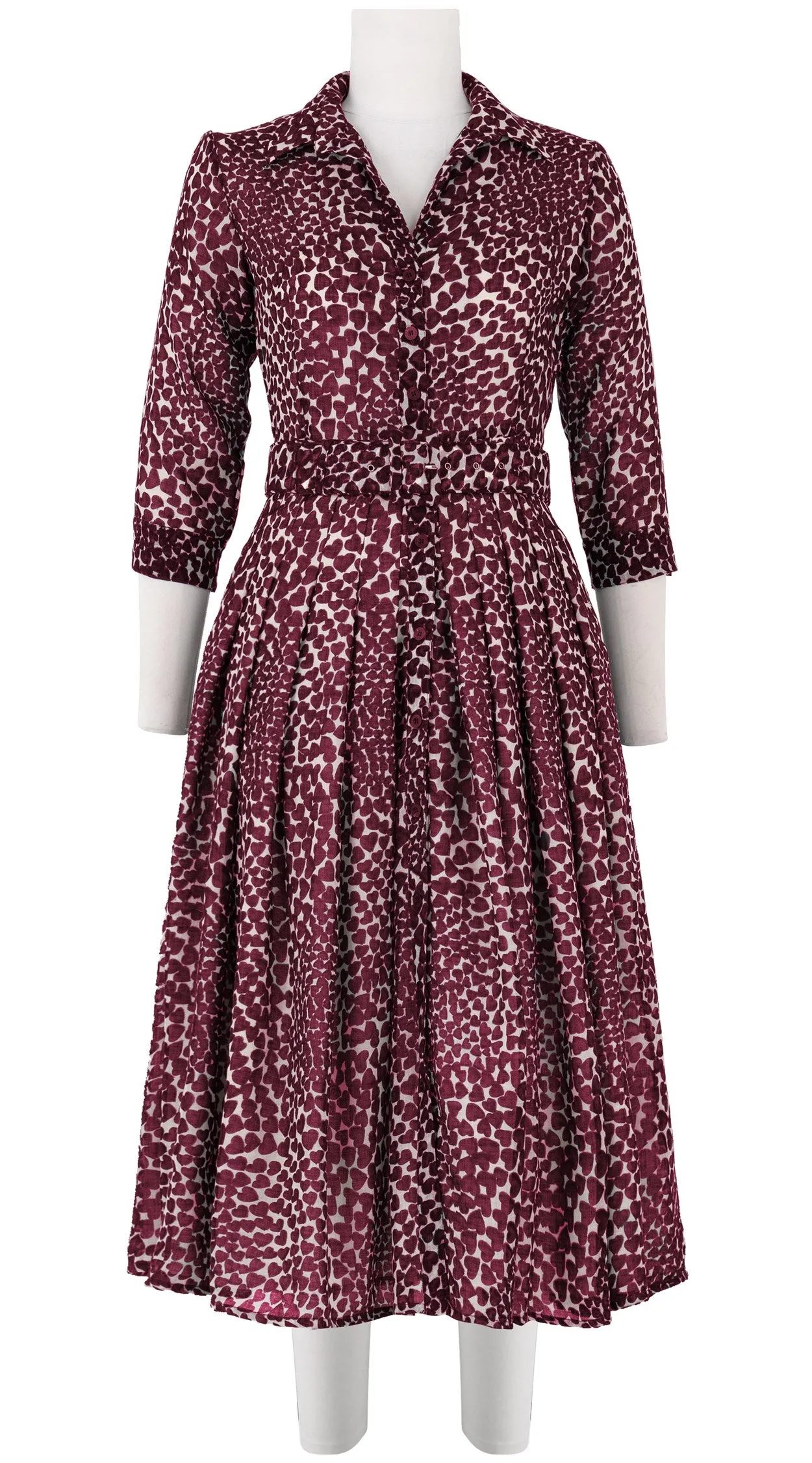 Audrey Dress #4 Shirt Collar 3/4 Sleeve Midi Length Wool Musola (Heart Wave)