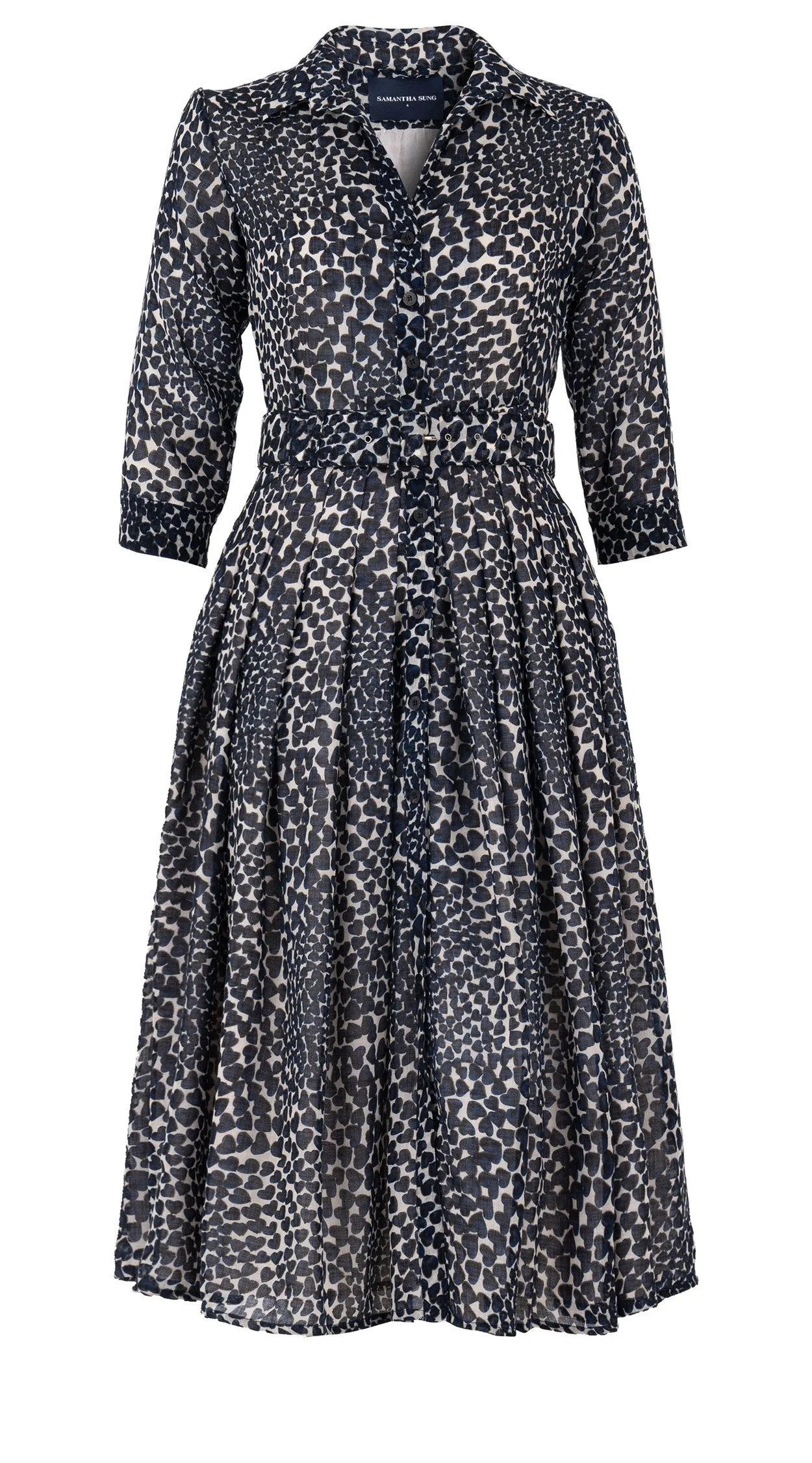 Audrey Dress #4 Shirt Collar 3/4 Sleeve Midi Length Wool Musola (Heart Wave)
