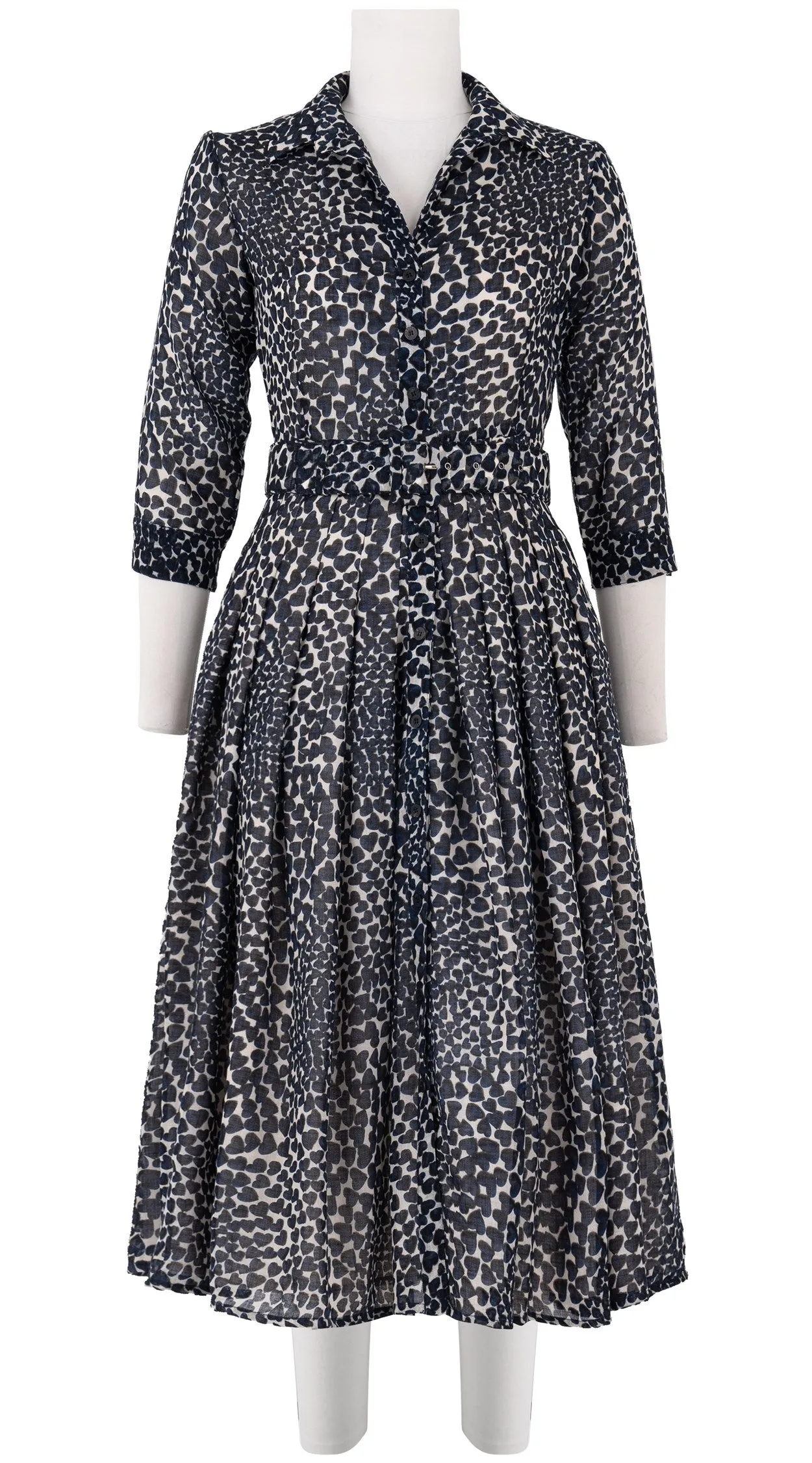 Audrey Dress #4 Shirt Collar 3/4 Sleeve Midi Length Wool Musola (Heart Wave)