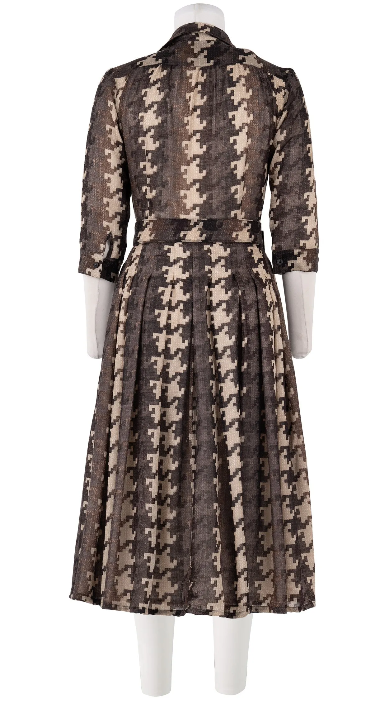 Audrey Dress #4 Shirt Collar 3/4 Sleeve Midi Length Wool Musola (Houndstooth Multi)