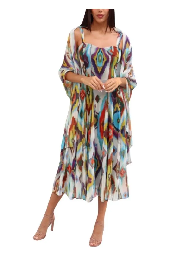 Azteca Sleeveless Mid Calf Fit N Flare Mesh Dress