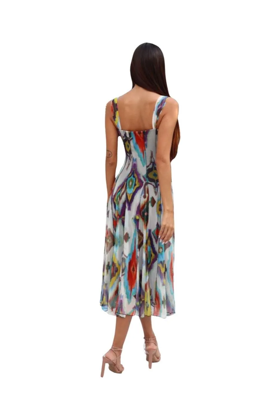 Azteca Sleeveless Mid Calf Fit N Flare Mesh Dress