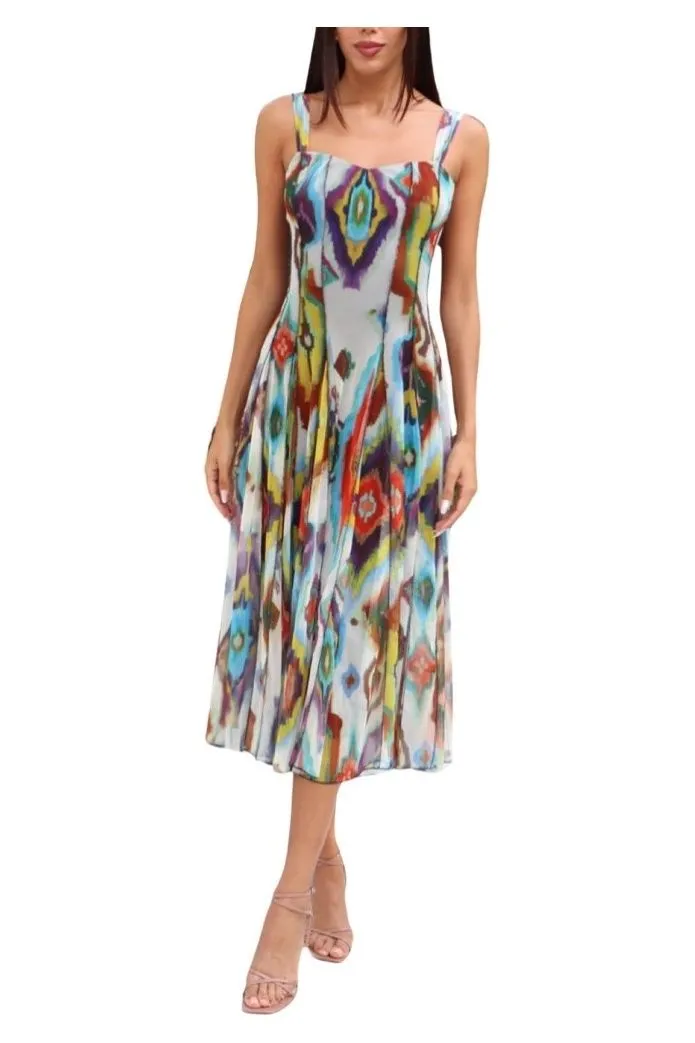 Azteca Sleeveless Mid Calf Fit N Flare Mesh Dress