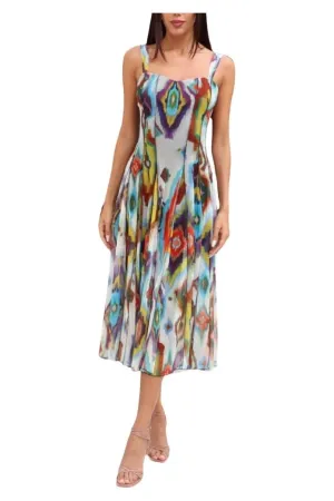 Azteca Sleeveless Mid Calf Fit N Flare Mesh Dress