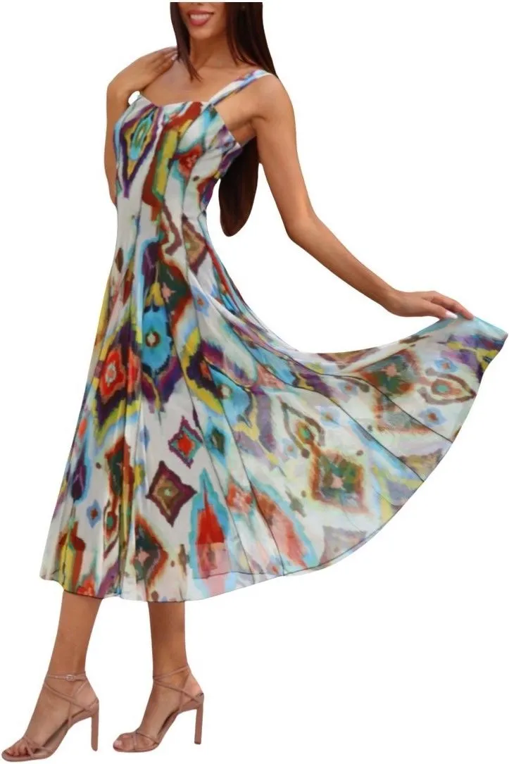 Azteca Sleeveless Mid Calf Fit N Flare Mesh Dress