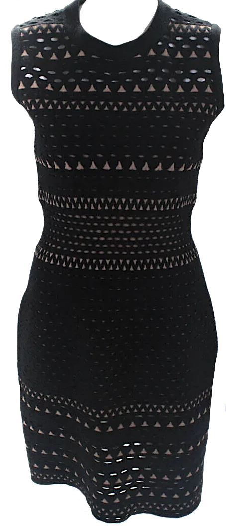 Azzedine Alaia Paris. Vintage Black Knit Wool Cutaway Scoop Neck Sleeveless Sheath Dress