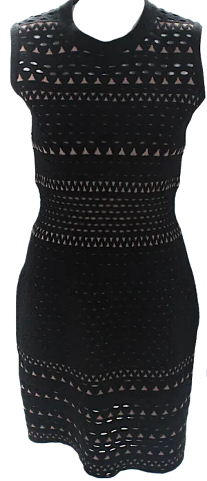 Azzedine Alaia Paris. Vintage Black Knit Wool Cutaway Scoop Neck Sleeveless Sheath Dress