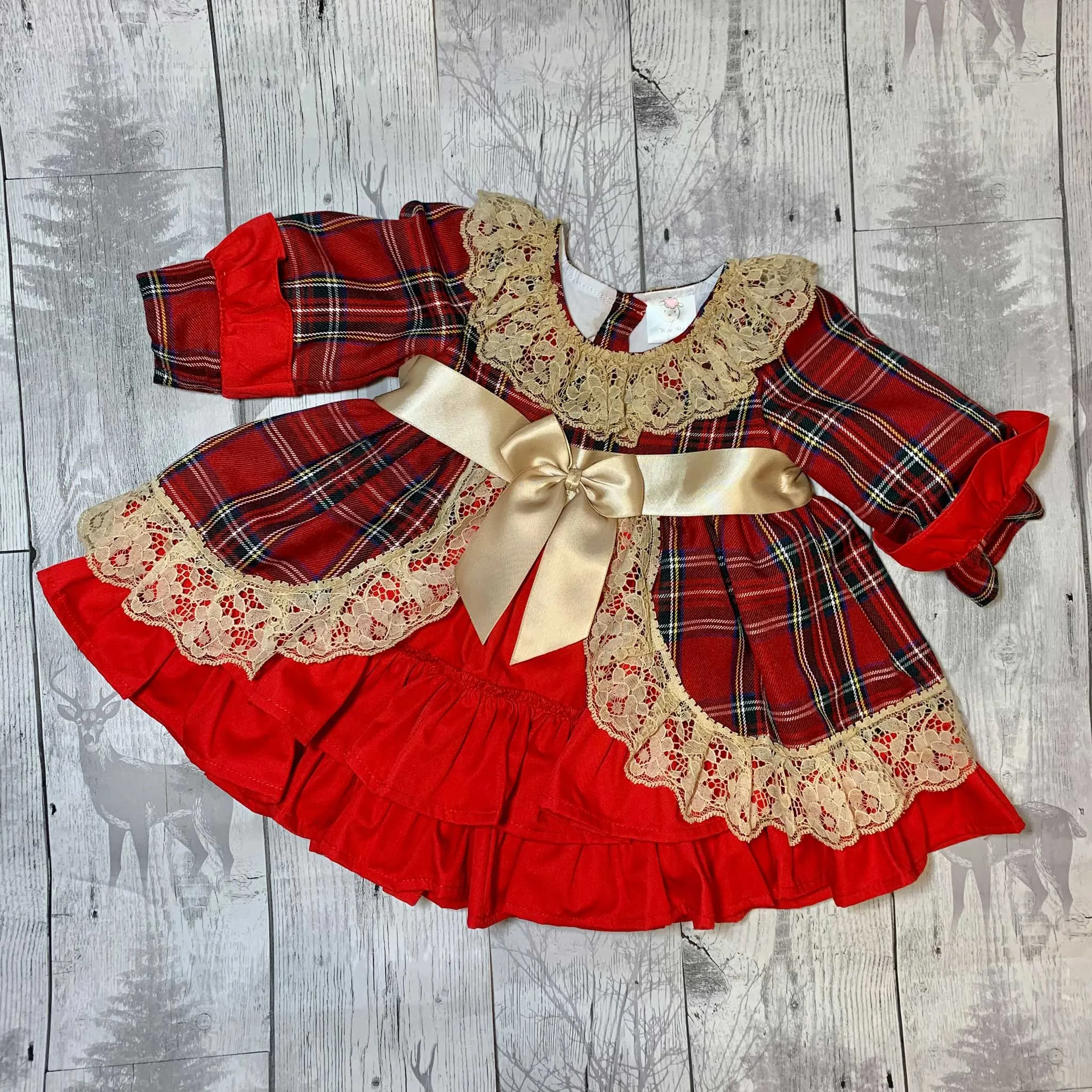 Baby Girls Red and Gold Tartan Puffball Dress