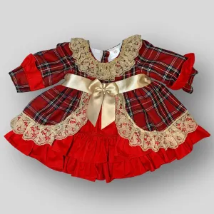 Baby Girls Red and Gold Tartan Puffball Dress