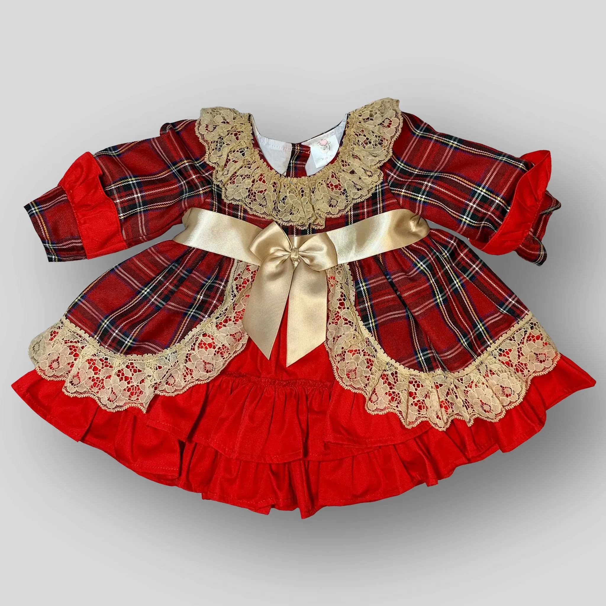 Baby Girls Red and Gold Tartan Puffball Dress