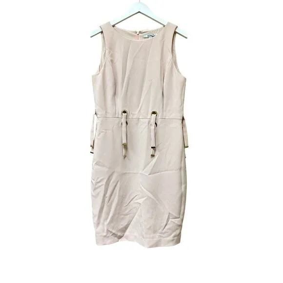 Badgley Mischka Size 12 Sleeveless Knee Length Sheath Dress Baby Pink Croquet