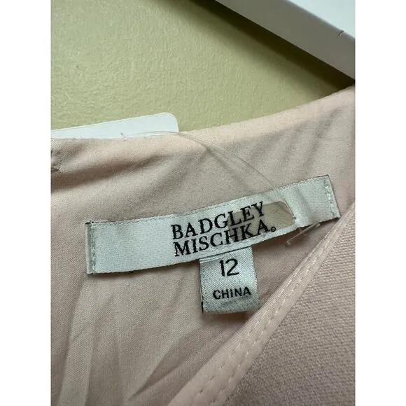 Badgley Mischka Size 12 Sleeveless Knee Length Sheath Dress Baby Pink Croquet
