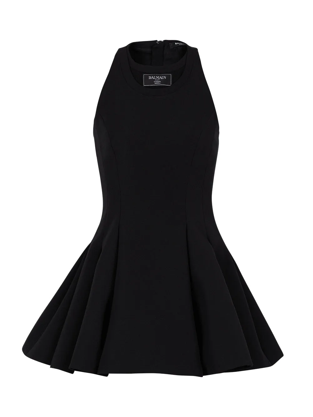 Balmain Flared Pleated Grain De Poudre Dress in Noir