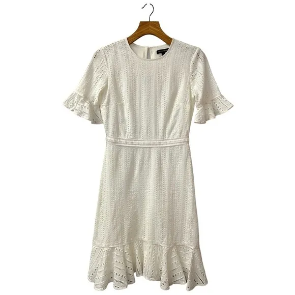 Banana Republic Eyelet Fit &amp; Flare Dress Cream Size 4 Tall