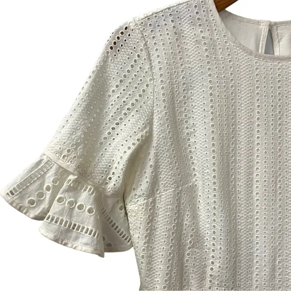 Banana Republic Eyelet Fit &amp; Flare Dress Cream Size 4 Tall