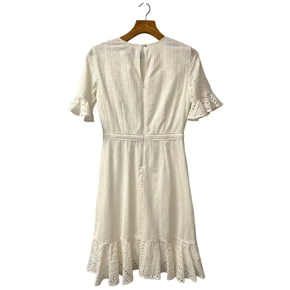 Banana Republic Eyelet Fit &amp; Flare Dress Cream Size 4 Tall