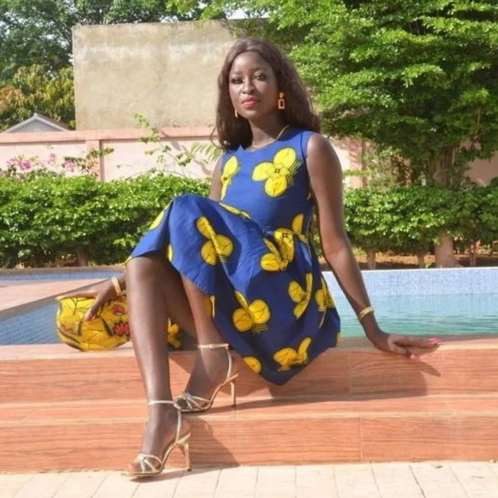 Beautiful Blue and Yellow Flowered Dress