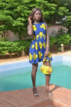 Beautiful Blue and Yellow Flowered Dress