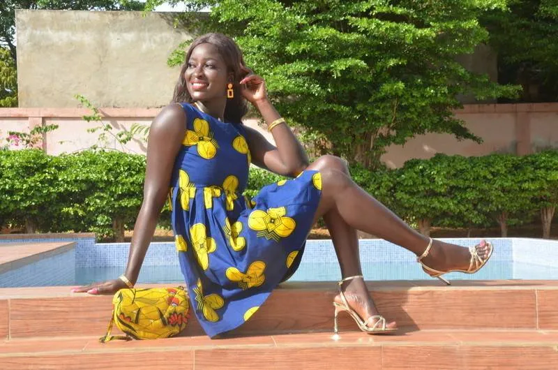 Beautiful Blue and Yellow Flowered Dress