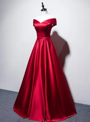 Beautiful Red Satin Long Prom Dress , Satin Formal Gown