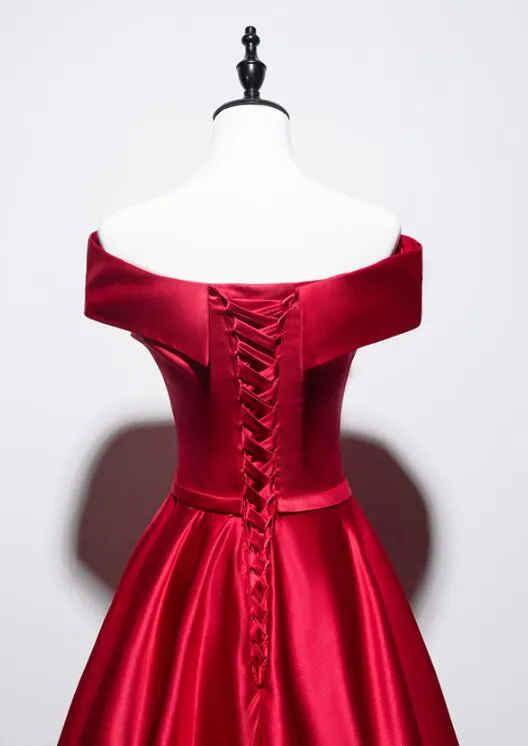 Beautiful Red Satin Long Prom Dress , Satin Formal Gown
