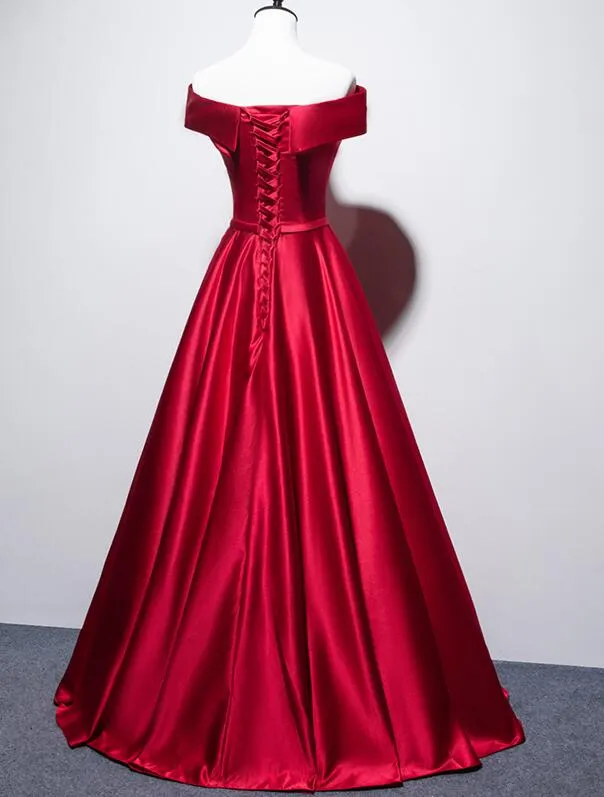 Beautiful Red Satin Long Prom Dress , Satin Formal Gown