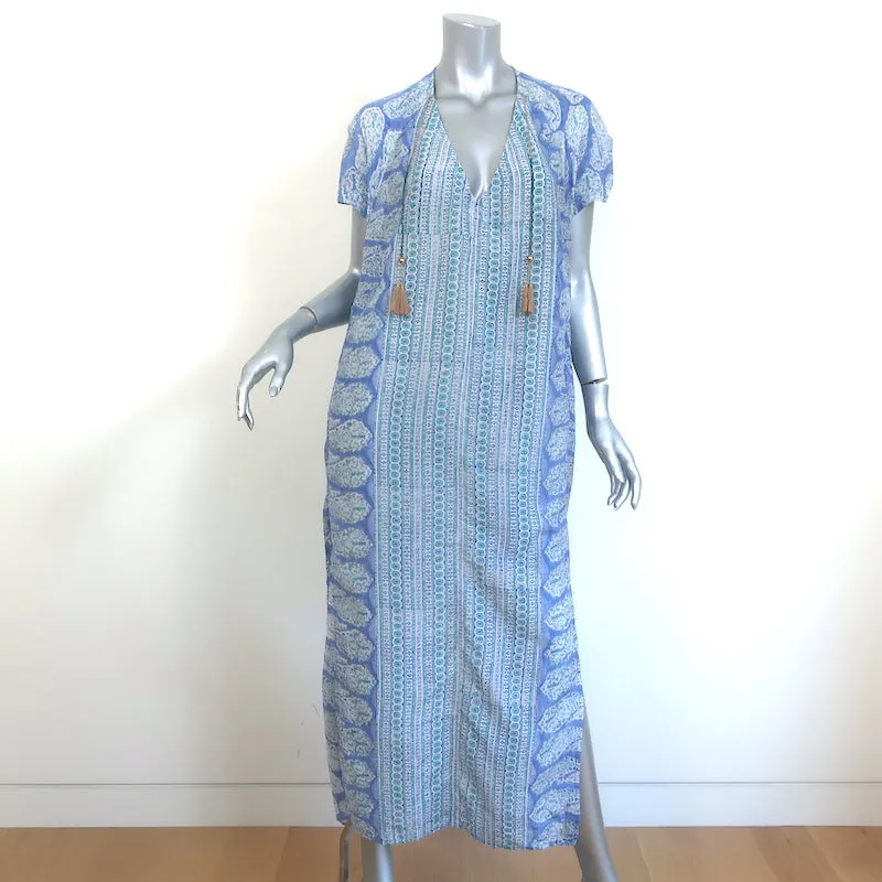 Bell Kaftan Midi Dress Blue Paisley Print Cotton-Silk Size Small NEW