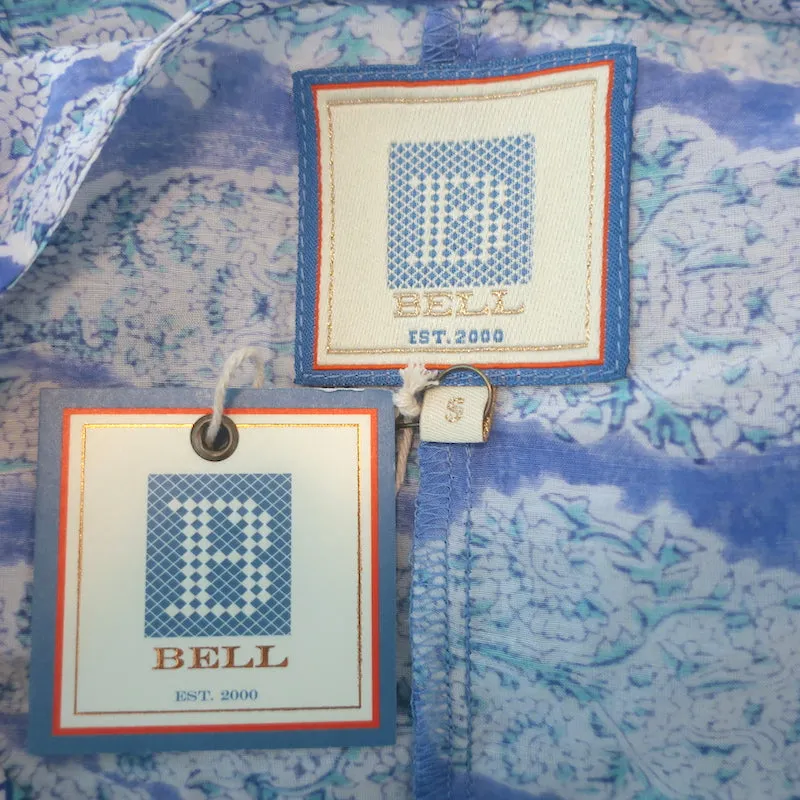 Bell Kaftan Midi Dress Blue Paisley Print Cotton-Silk Size Small NEW