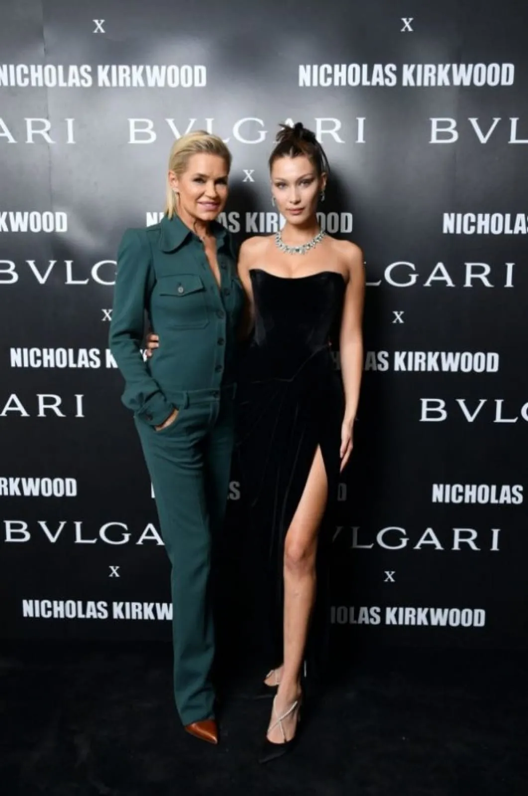 Bella Hadid Strapless Black Velvet Split Red Carpet Dress Evening Gown Bvlgari Event 2017