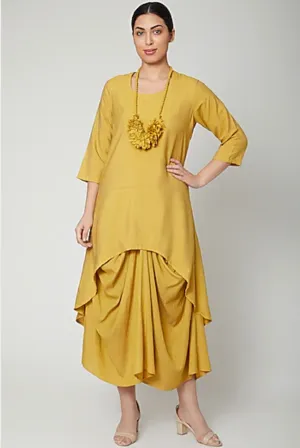 Bella- Mustard Indo-Western Cowl Dress