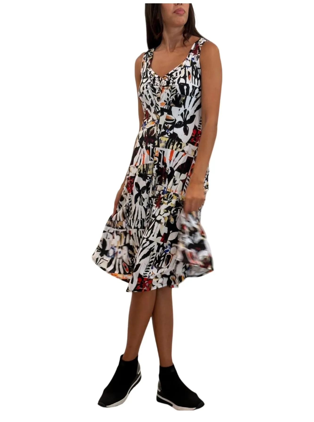 BHUTAN Sleeveless V-Neck Flared Dress