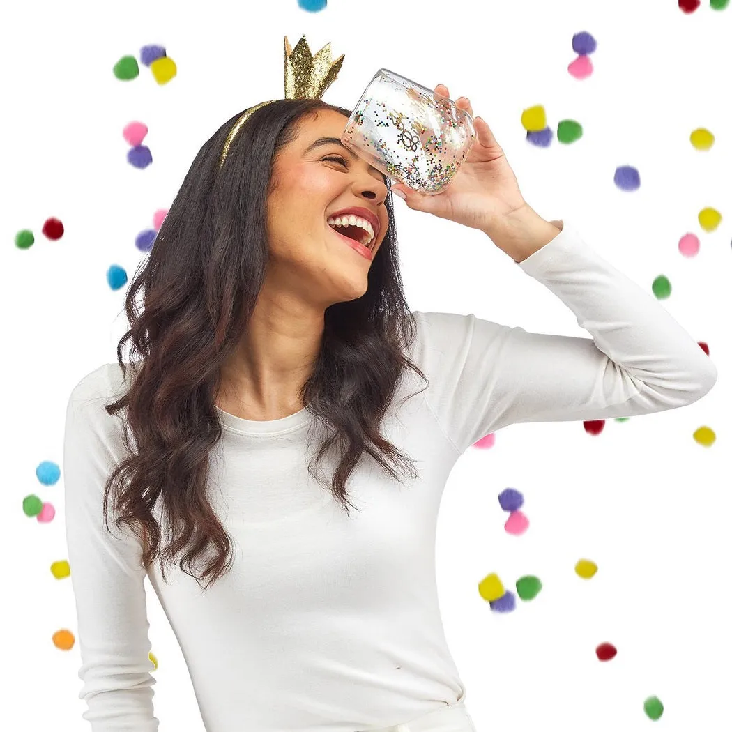 Birthday Queen Glitter Stemless Wine Glass and Glitter Crown Headband Set