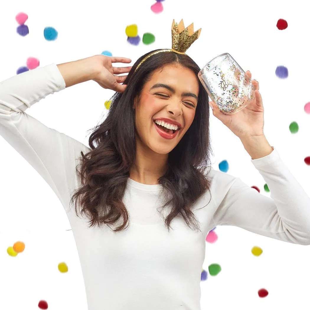 Birthday Queen Glitter Stemless Wine Glass and Glitter Crown Headband Set