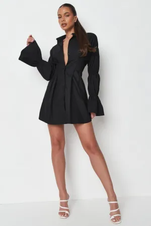 Black Flared Hem Sleeves Mini Dress