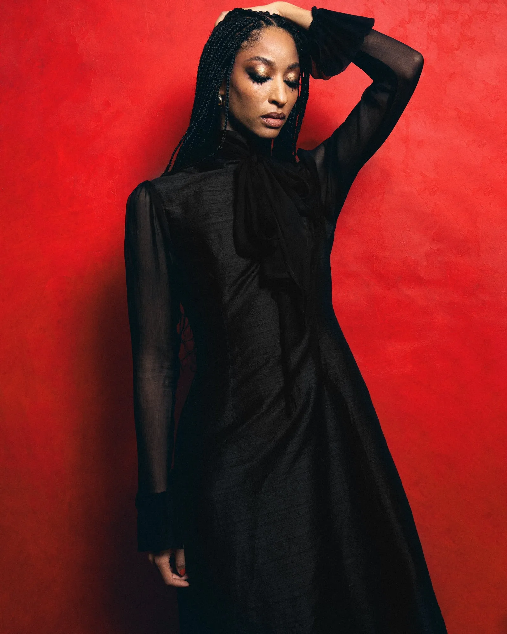 Black Gouyave Pussybow Dress-Pre-Order
