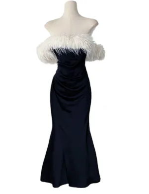 Black Off The Shoulder Feather Bodycon Dress Sexy Gown Party Dress
