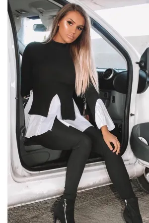 Black Ribbed Flared Shirt and Leggings Co-ord - Aafiya