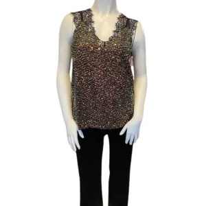 Black sleeveless sequin top with v-neck lace and lining