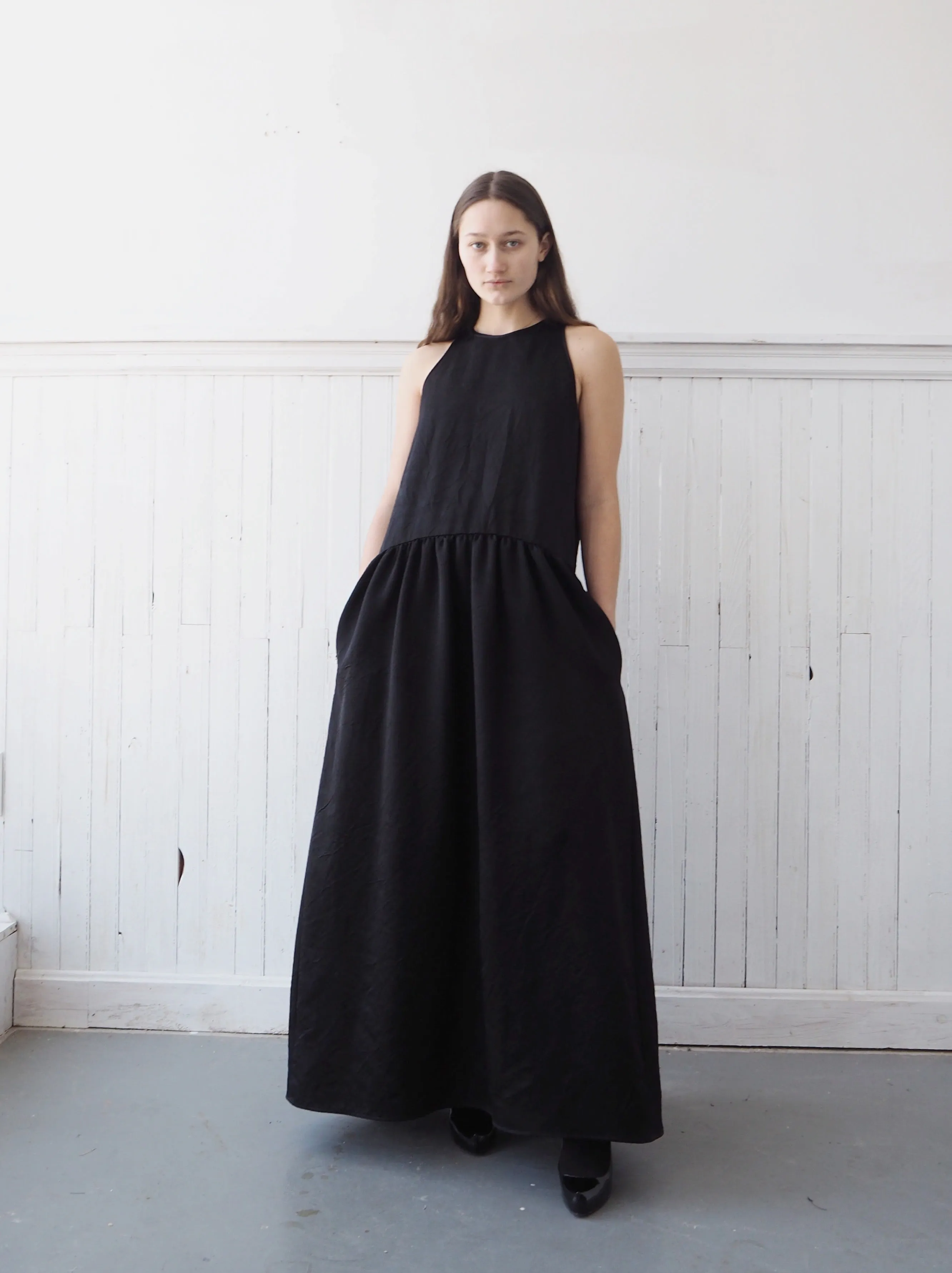 black washed duchess silk tank dress