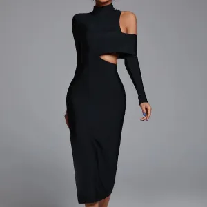 Black Widow - Black Body Con One Sleeve Dress