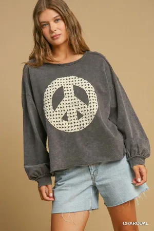 Blair Peace Lace Applique Top - Charcoal