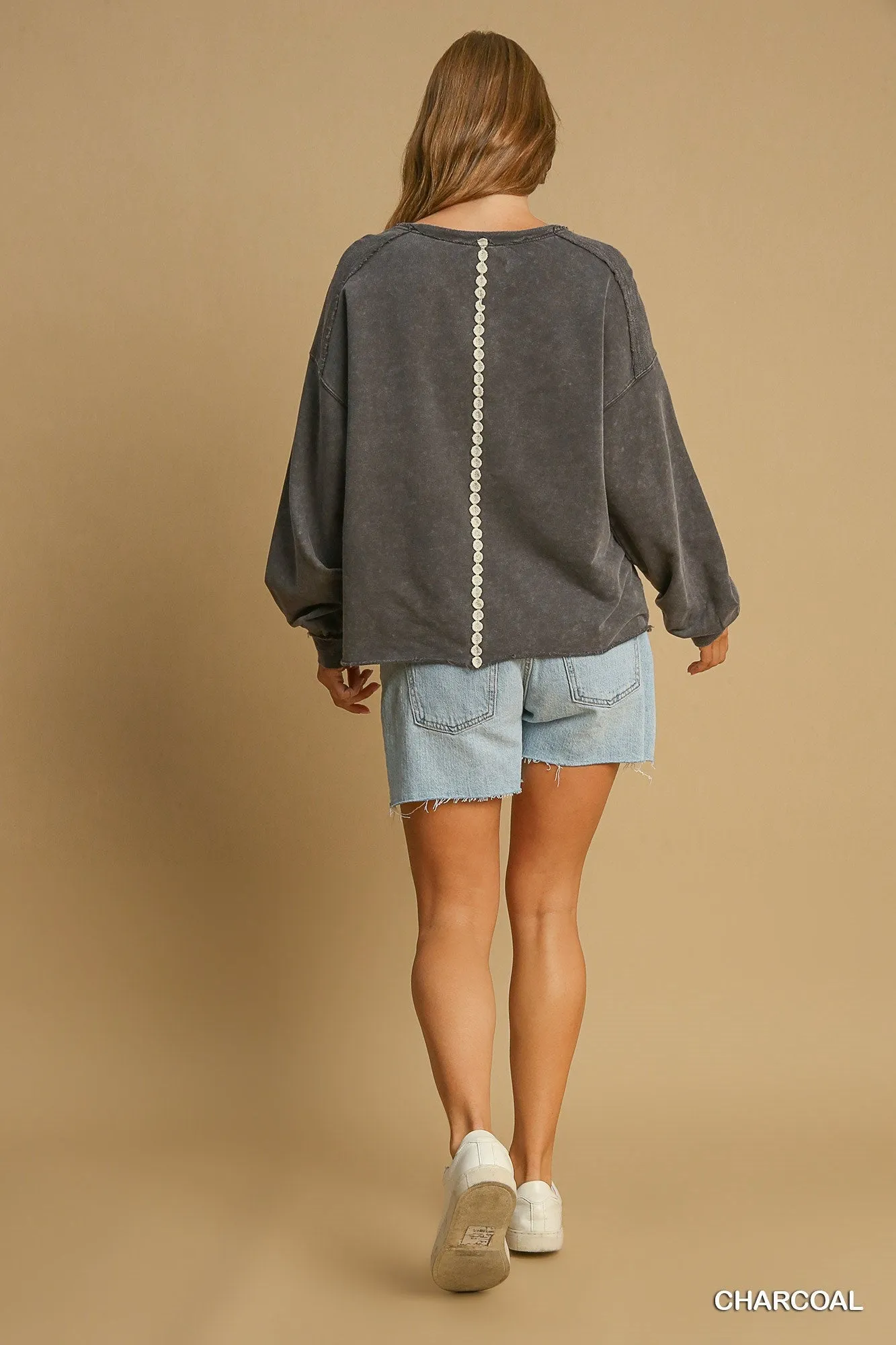 Blair Peace Lace Applique Top - Charcoal