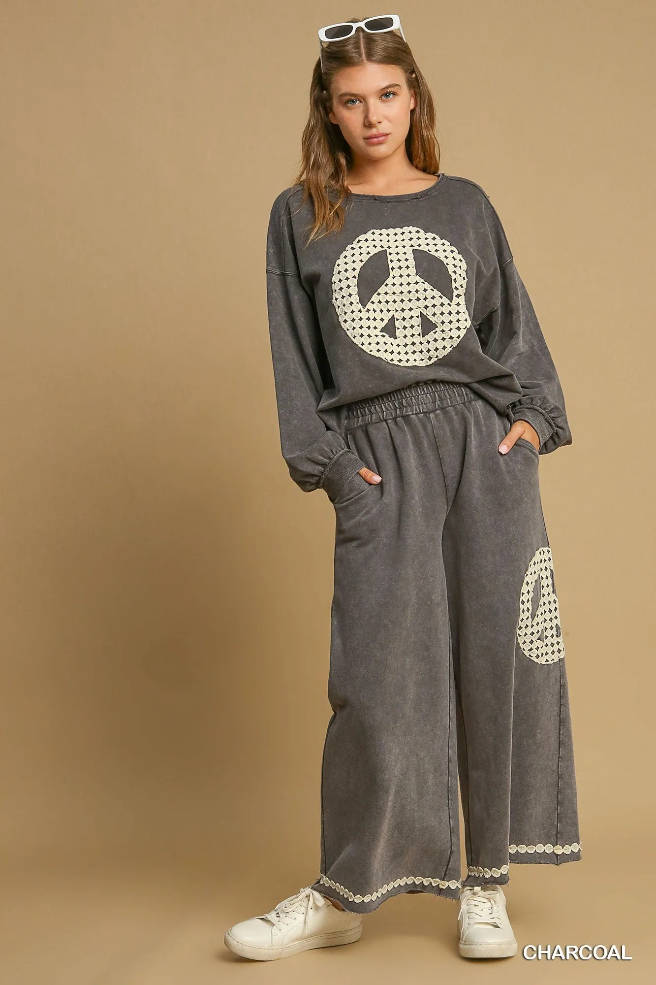 Blair Peace Lace Applique Top - Charcoal