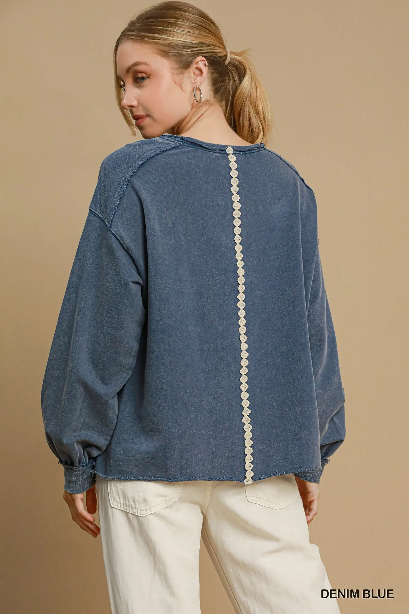 Blair Peace Lace Applique Top - Denim