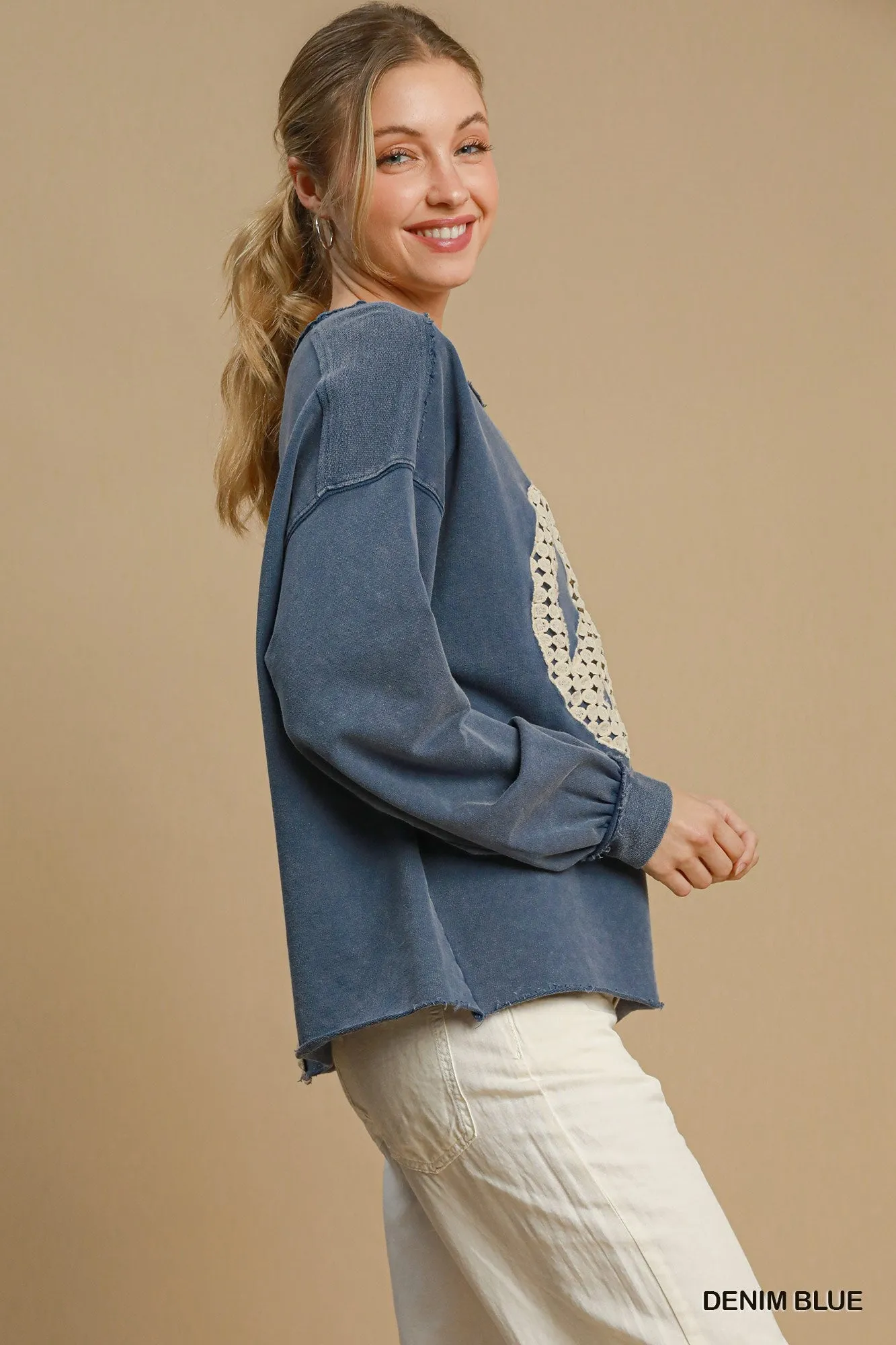 Blair Peace Lace Applique Top - Denim