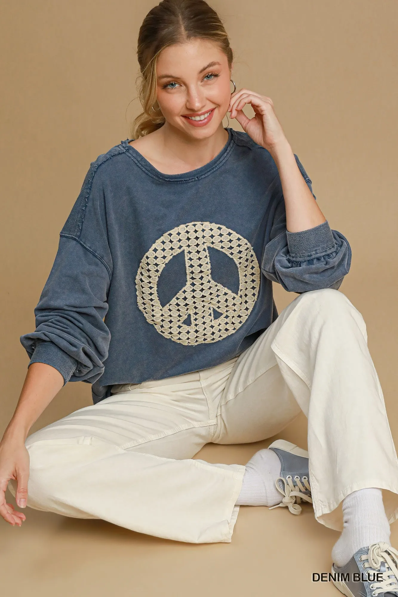 Blair Peace Lace Applique Top - Denim